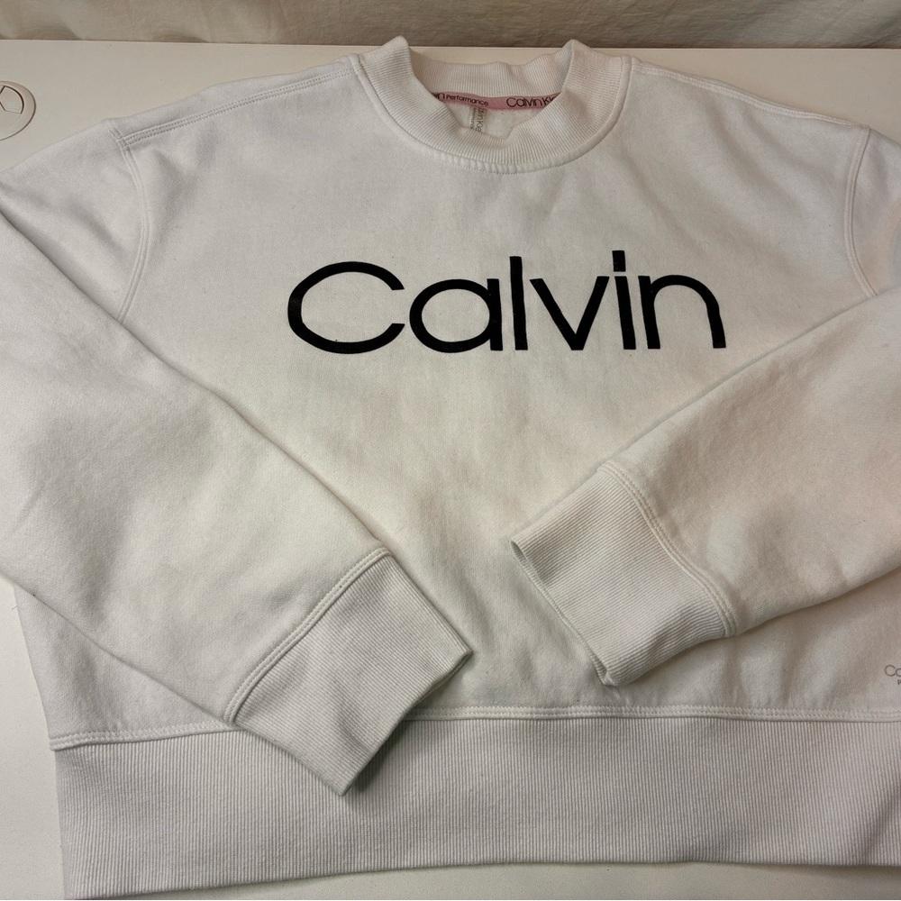 Calvin Klein Performance white Sweatshirt crop top sz xl